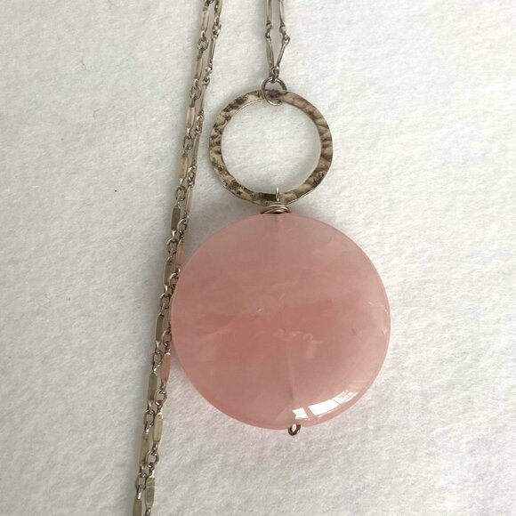 Sterling Silver 925 Round Pink Jadeite Disc Pendant Necklace 18" Paddle Chain - Picture 2 of 16